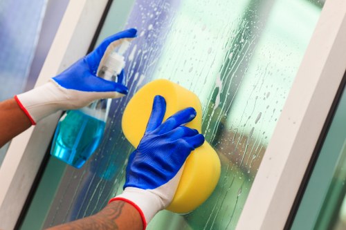 Office cleaner preparing a SW16 commercial space for the workday