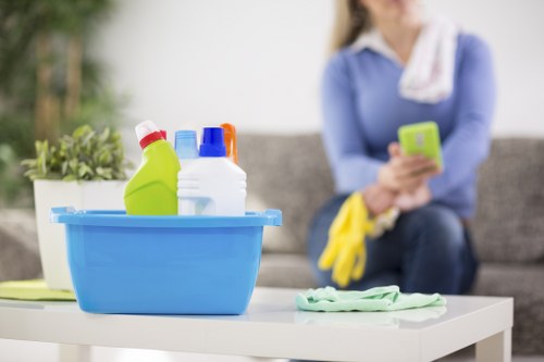 Experienced carpet cleaning service preparing a carpet treatment in SW16