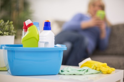 Domestic cleaning tasks in a SW16 kitchen and living space